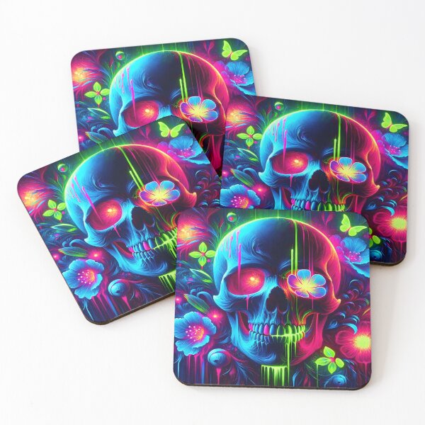 Item preview, blacklight skull neon gothic flowers designed and sold by Truck Stop One.