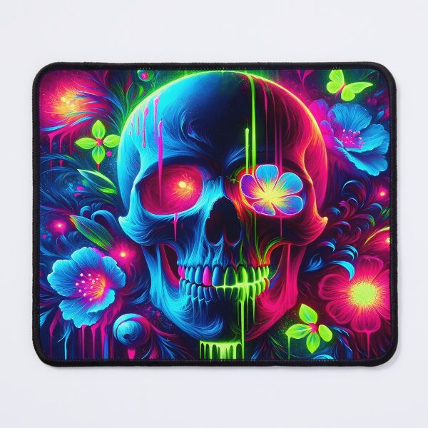 Item preview, blacklight skull neon gothic flowers designed and sold by Truck Stop One.