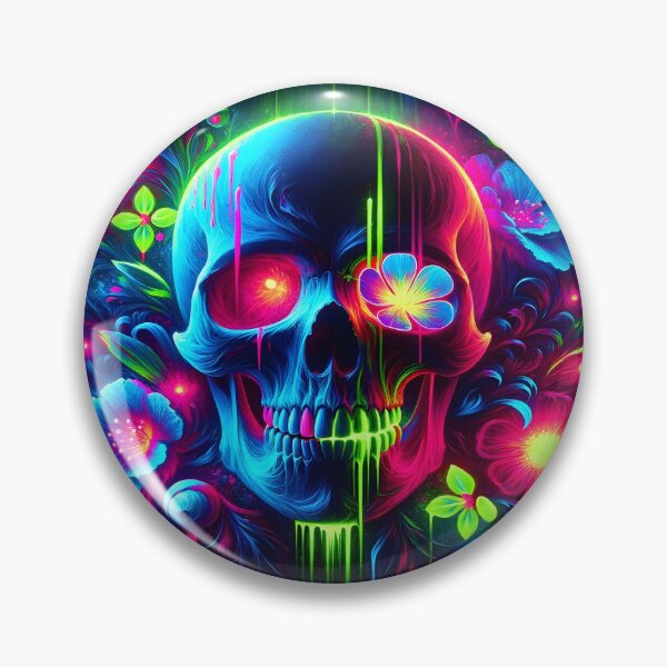 Item preview, blacklight skull neon gothic flowers designed and sold by Truck Stop One.