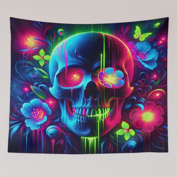 Item preview, blacklight skull neon gothic flowers designed and sold by Truck Stop One.
