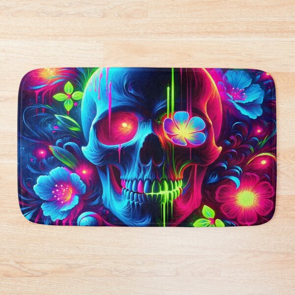 Item preview, blacklight skull neon gothic flowers designed and sold by Truck Stop One.