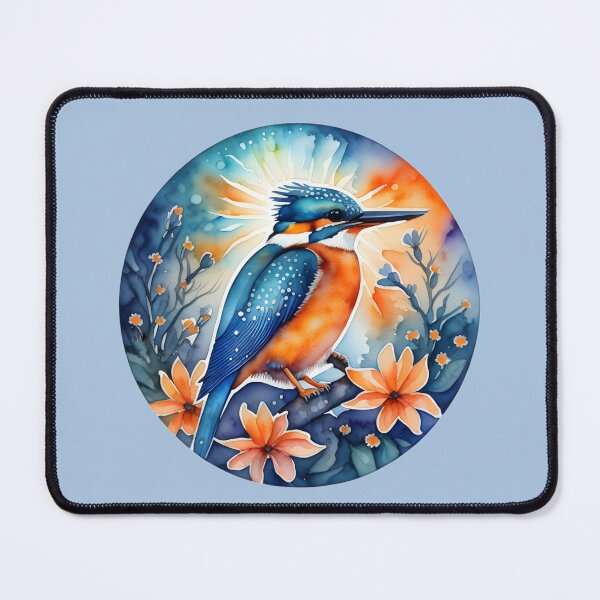 Item preview, Watercolor kingfisher and flower art designed and sold by Nolan6.