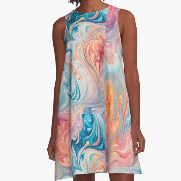 Suminagashi marble pattern pastel colors A-Line Dress