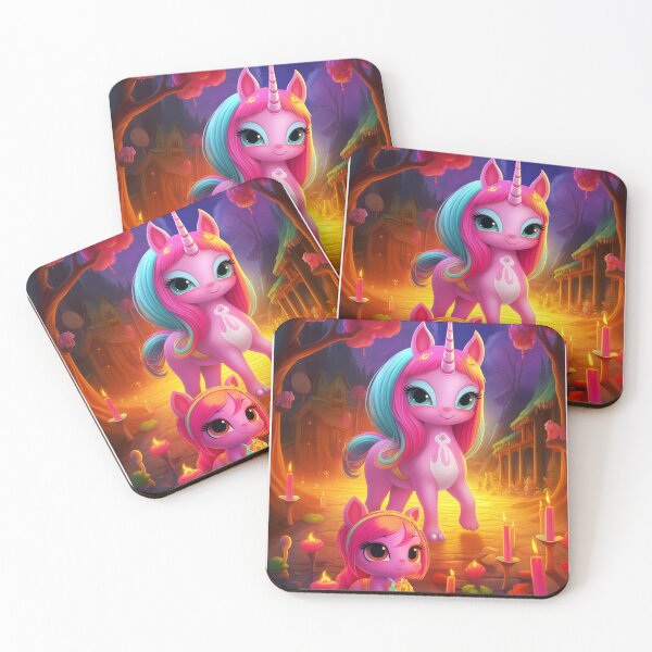 Item preview, A pink unicorn with a rainbow mane in the company of her friend among the festive candles. designed and sold by czintos.