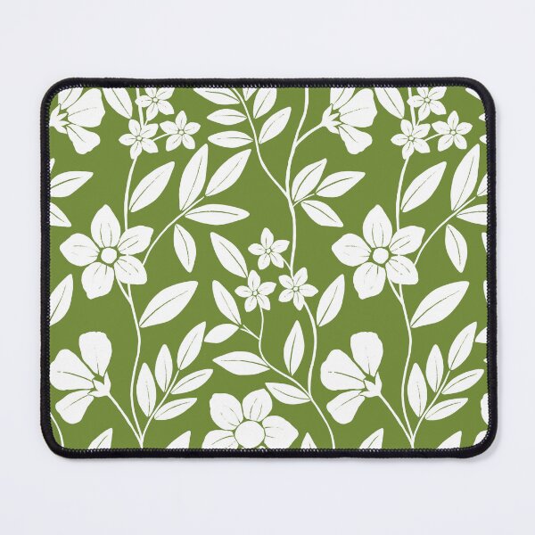 Item preview, White leafy floral branches on green designed and sold by PrettywithColor.
