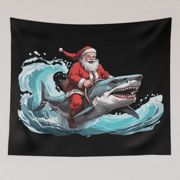 Item preview, Surfing Santa Claus Riding Shark Christmas Wave designed and sold by ElLocoMus.