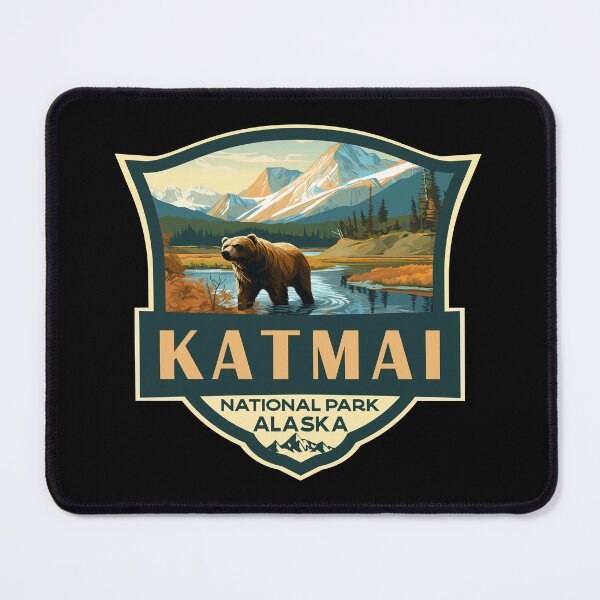 Item preview, Katmai National Park Illustration Retro Badge designed and sold by KrisSidDesigns.