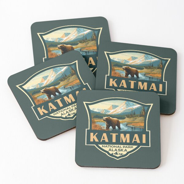 Item preview, Katmai National Park Illustration Retro Badge designed and sold by KrisSidDesigns.