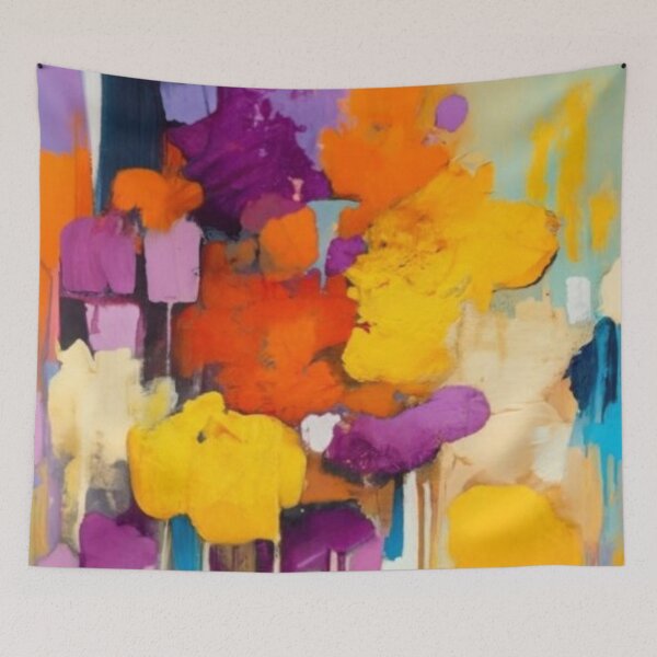Item preview, watercolor pattern logo impressionist abstract painting, acrylic painting, brush strokes, discoloration, yellow, orange, purple, painting designed and sold by gulka8.