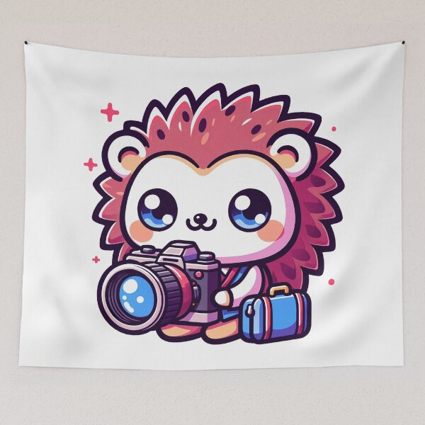 Item preview, Adorable Kawaii Hedgehog Photographer Artwork designed and sold by PuffPuffPrint.