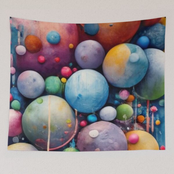Item preview, watercolor pattern logo impressionist painting colorful abstract balls, acrylic painting, brush strokes, discoloration, yellow, orange, purple, painting designed and sold by gulka8.