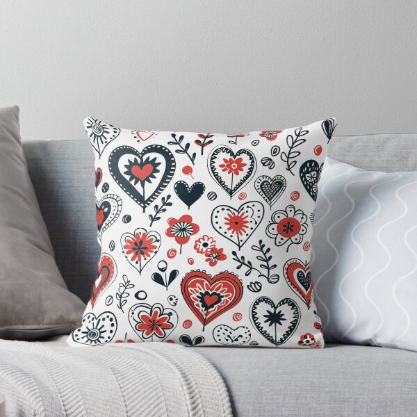 Item preview, hearts flowers doodle line art black red designed and sold by Inktown.