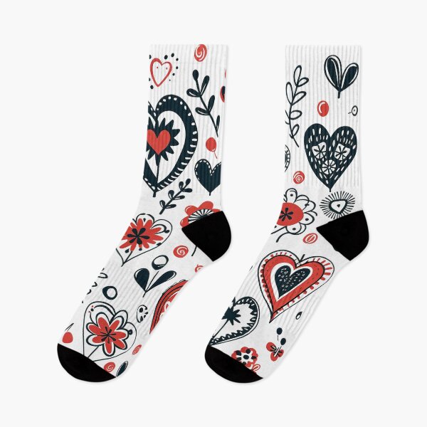 Item preview, hearts flowers doodle line art black red designed and sold by Inktown.