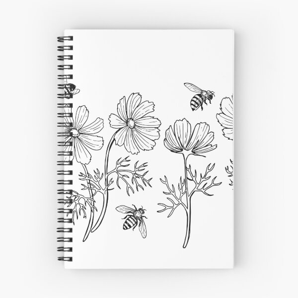 Item preview, Hand Drawn Wild Cosmos and Honey Bees designed and sold by ArtfulFreddy.