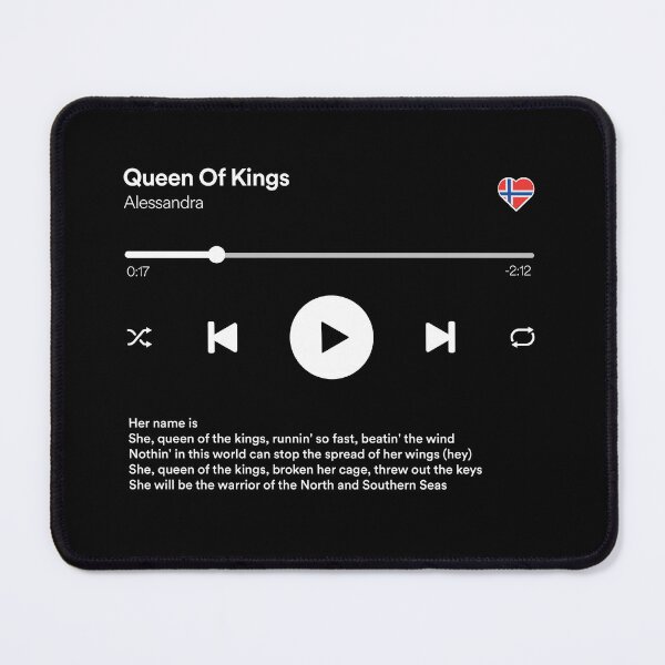 Item preview, Queen Of Kings - Alessandra - Eurovision 2023 - Norway / Media Player Interface Mockup designed and sold by Vision-Tees.