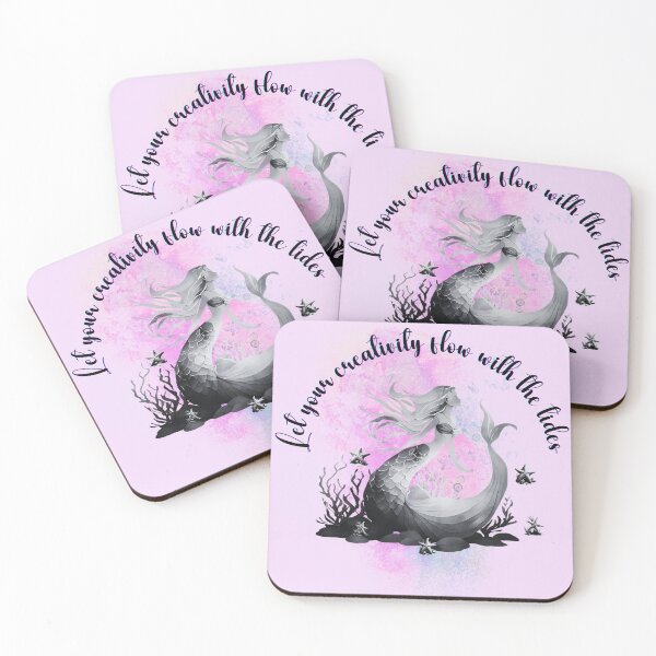 Item preview, Tidal Serenity: Grayscale Mermaid on Rocks with Starfish and the Inspiring Quote 'Let Your Creativity Flow with the Tides' designed and sold by s-n-s-designs.