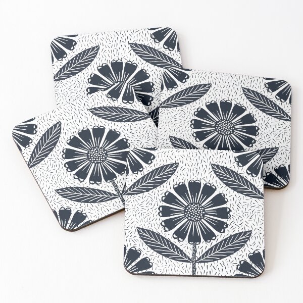 Item preview, Ink Block Print Style Floral in French navy designed and sold by Colour Angel by KV.