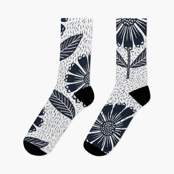 Item preview, Ink Block Print Style Floral in French navy designed and sold by Colour Angel by KV.