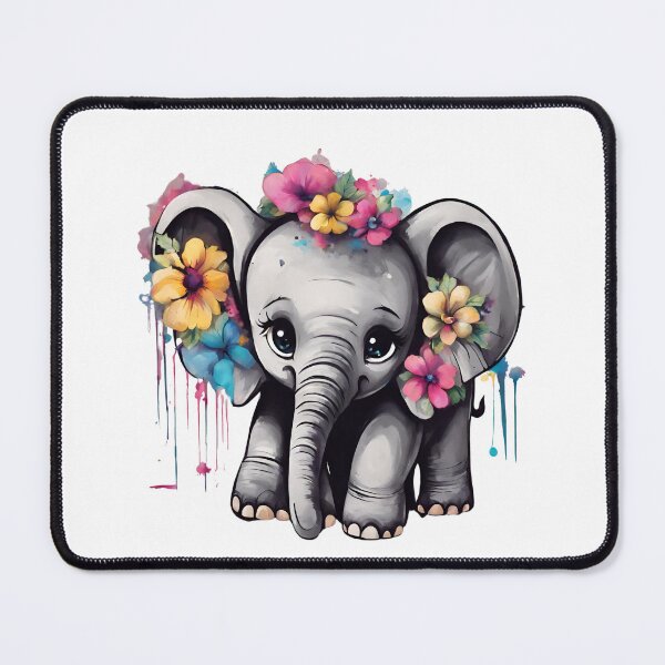 Item preview, Cute little grey baby elephant with colorful flowers designed and sold by Blink Art Studio.