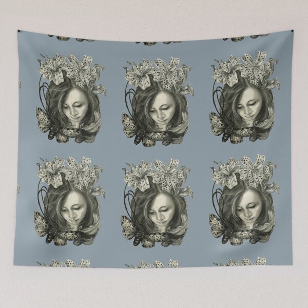 Item preview, Woman with tiger lilies and giant leopard moth designed and sold by KnowingWonder.