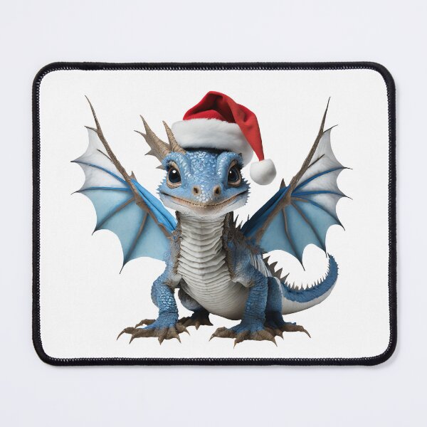 Item preview, Realistic Artwork of a Cute Blue Baby Dragon Wearing a Red Festive Christmas Hat designed and sold by CuteopiaGallery.