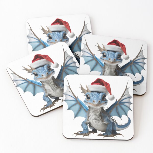 Item preview, Realistic Artwork of a Cute Blue Baby Dragon Wearing a Red Festive Christmas Hat designed and sold by CuteopiaGallery.