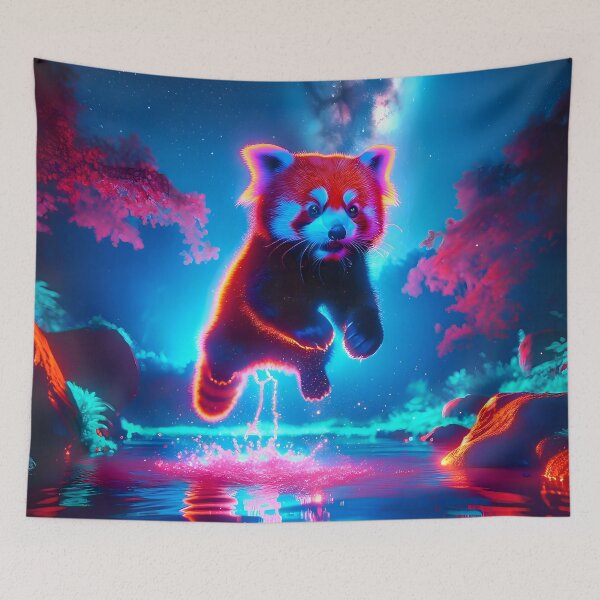 Item preview, Neon Blacklight Style Red Panda Leap designed and sold by Matt's Artificial Nature.