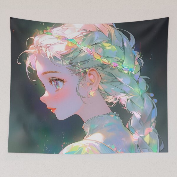 Item preview, Beautiful Glowing Iridescent Braids Anime Girl designed and sold by bubblegoth.