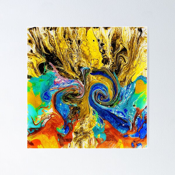Item preview, Acrylic pour that looks like two dragons fighting over volcano smoke  designed and sold by haleyshaus505.