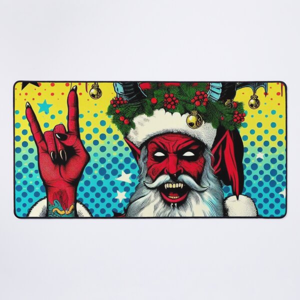 Item preview, Rockabilly Xmas Holiday Psychobilly Red White Aqua Blue Satanic Temple Hail Satan Santa designed and sold by CoffeeIsATrip.