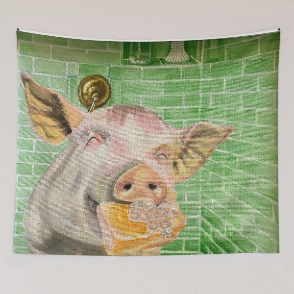Item preview, Blissful pig eating bubbly soap stolen from bathroom designed and sold by TracyJay.