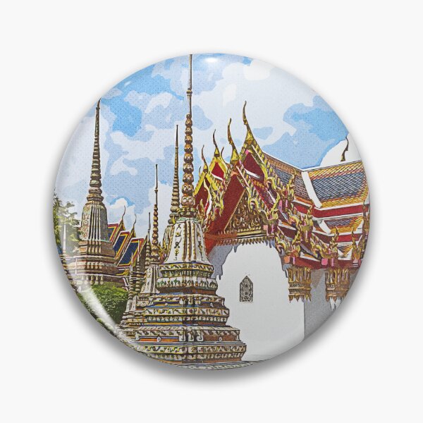 Item preview, Vintage travel poster - Stupas in Wat Pho, Bangkok, Thailand designed and sold by Kevin Hellon.