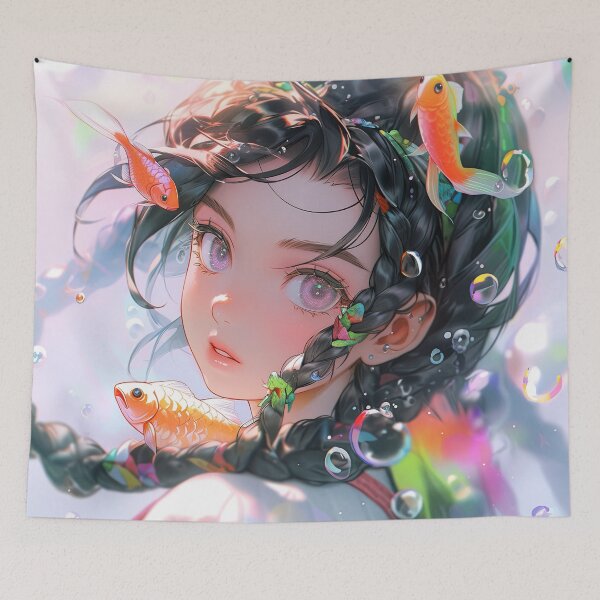 Item preview, Underwater Anime Girl Surrounded by Fish and Bubbles designed and sold by bubblegoth.