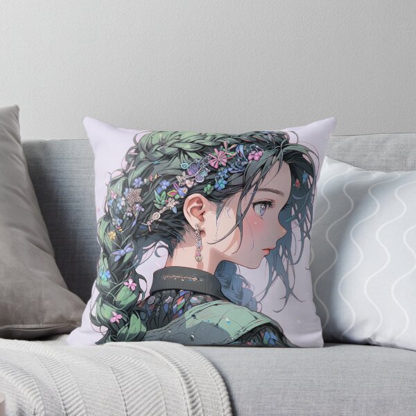 Item preview, Serene Botanical Floral Braid Anime Girl designed and sold by bubblegoth.