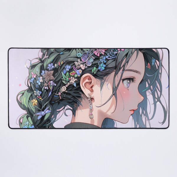 Item preview, Serene Botanical Floral Braid Anime Girl designed and sold by bubblegoth.