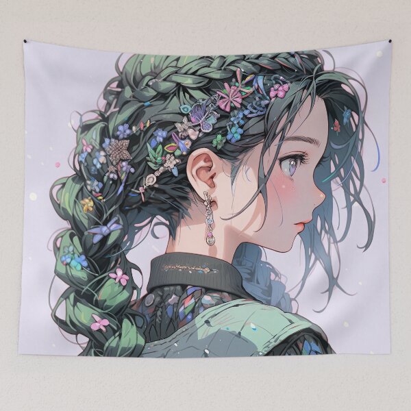 Item preview, Serene Botanical Floral Braid Anime Girl designed and sold by bubblegoth.