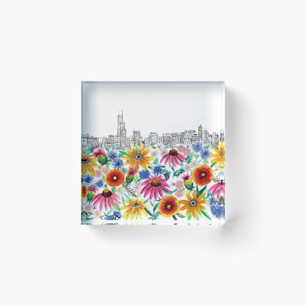 Item preview, Skyline with native flowers designed and sold by Color Chicago.