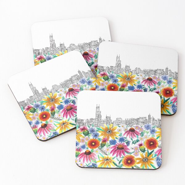 Item preview, Skyline with native flowers designed and sold by Color Chicago.