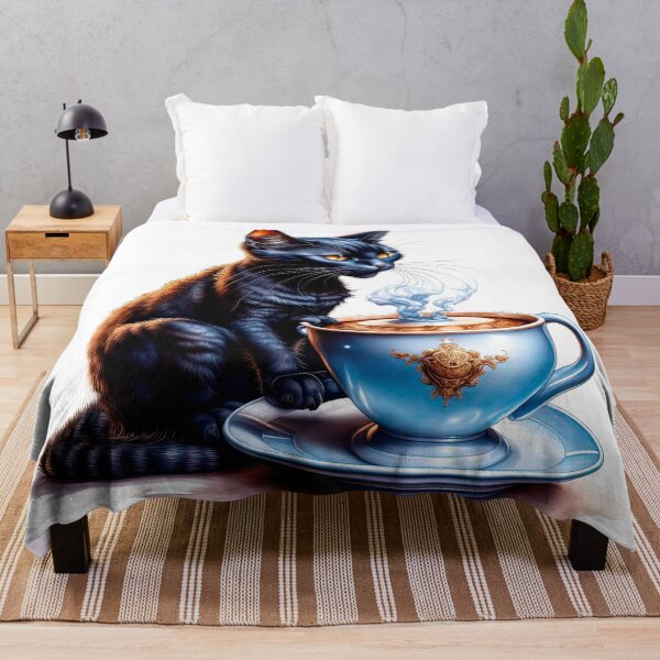 Item preview, Black cat and porcelain coffee cup designed and sold by LanaGustavsson.