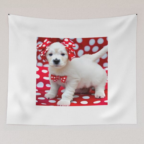 Item preview, CUTE WHITE PUPPY FESTIVE POKADOTS designed and sold by Sanny88.