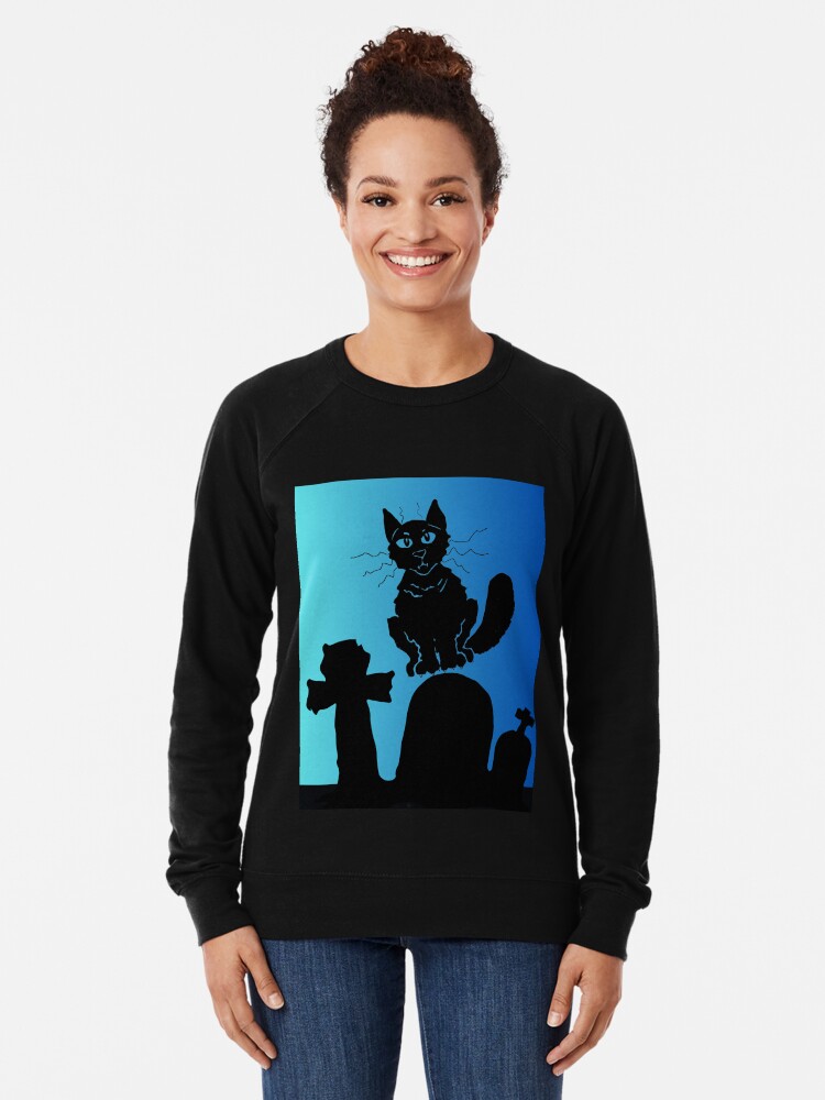 Thumbnail 2 of 5, Lightweight Sweatshirt, Cemetery cat designed and sold by TheOwnerSpeaks.