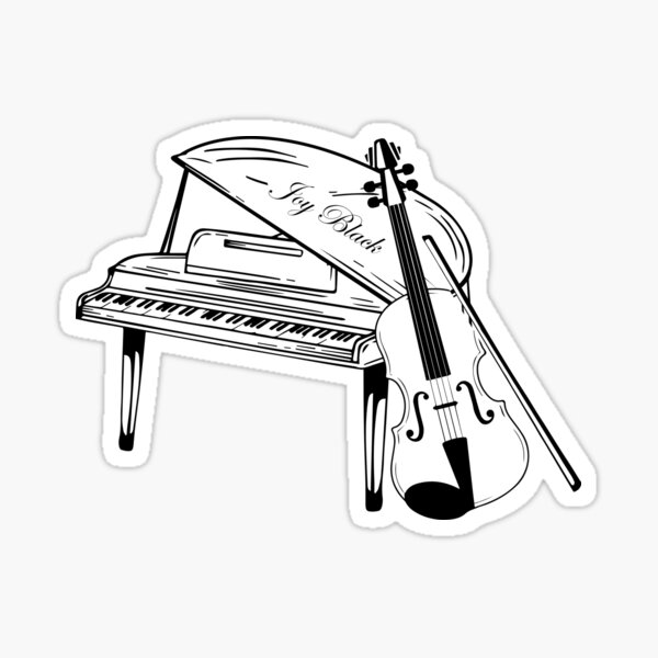 Joy Black Violin and Piano Art Sticker