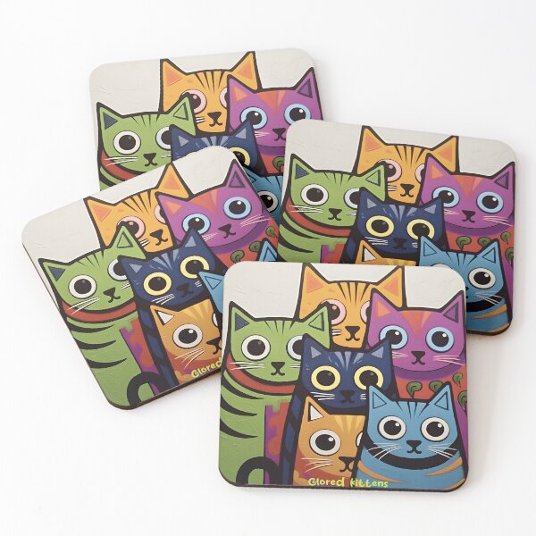 Item preview, Kaleidoscope Kitties - Colorful Cat Cluster designed and sold by inkArtistryfine.