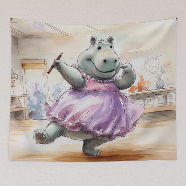 Item preview, Hippo Ballerina Frolics - Charming Dance Studio Cartoon designed and sold by PaintbrushPlace.