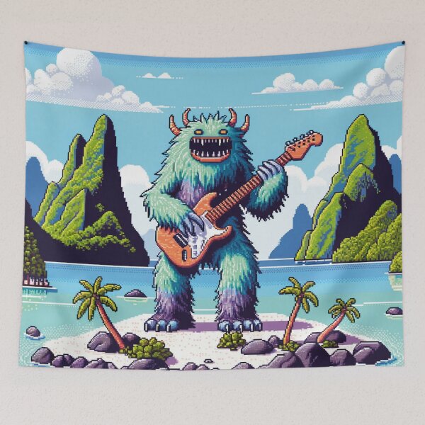 Item preview, Guitar Monster Tour at The Tuamotu Archipelago, Frenchpolynesia,  Funny Music AI Art Retro Games Style designed and sold by kewarin.