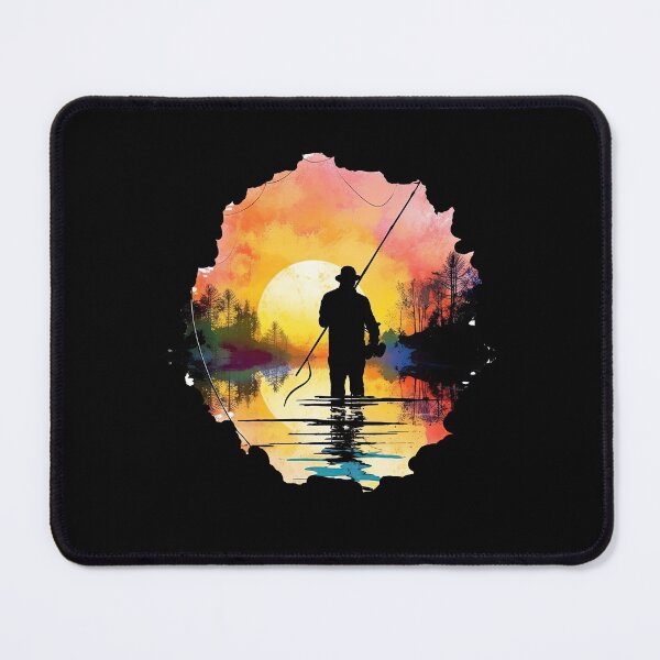 Item preview, Colorful angler in sunset fishing scene for your home designed and sold by WallGemsArt.