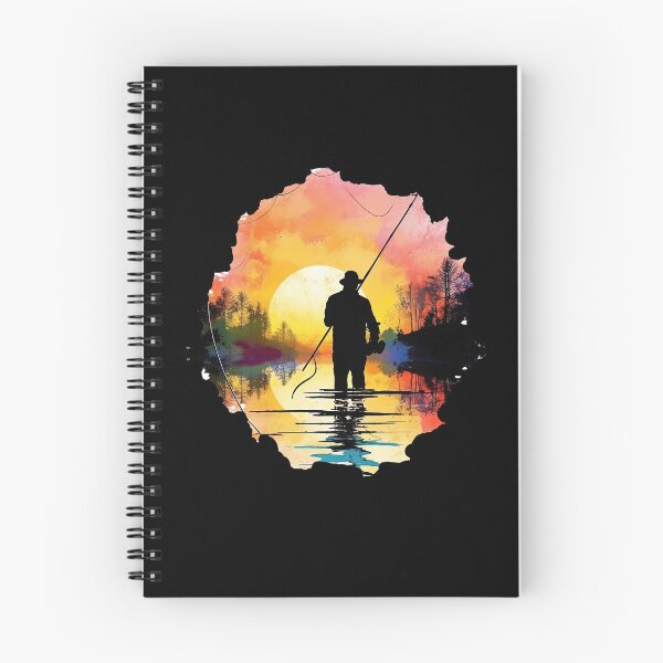 Item preview, Colorful angler in sunset fishing scene for your home designed and sold by WallGemsArt.