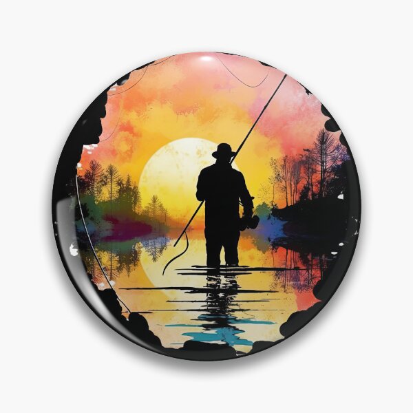 Item preview, Colorful angler in sunset fishing scene for your home designed and sold by WallGemsArt.