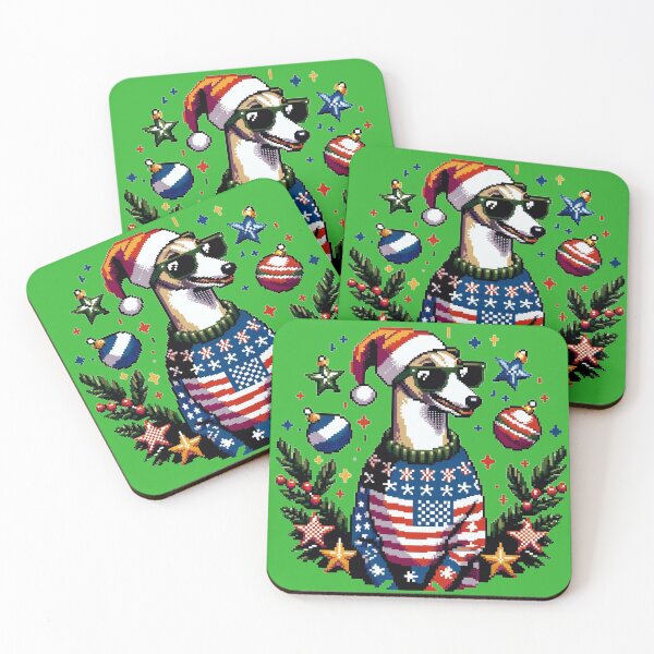 Item preview, Merry Woofmas | Happy Patriotic Whippet  in Ugly Sweater USA Flag Edition designed and sold by TheMostLikely.