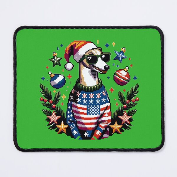 Item preview, Merry Woofmas | Happy Patriotic Whippet in Ugly Sweater USA Flag Edition designed and sold by TheMostLikely.